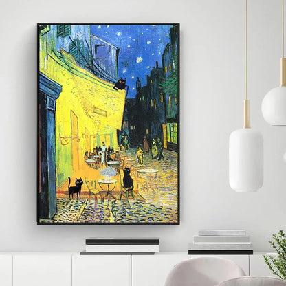 Black cat sunflower canvas wall art living room decor