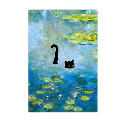 Black cat sunflower canvas wall art living room decor