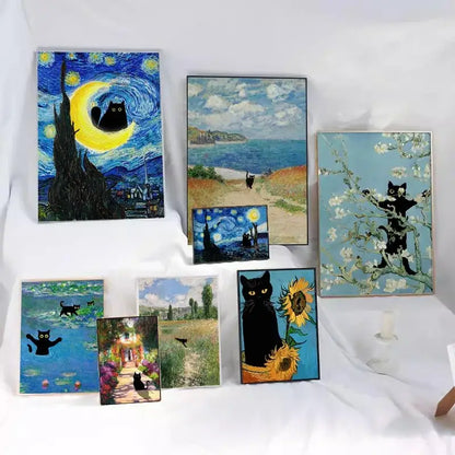 Black cat sunflower canvas wall art living room decor