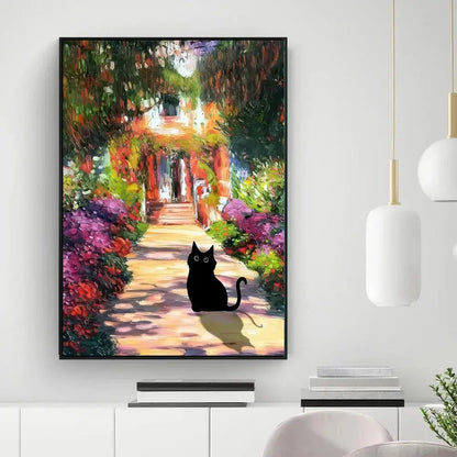 Black cat sunflower canvas wall art living room decor