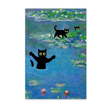 Black cat sunflower canvas wall art living room decor