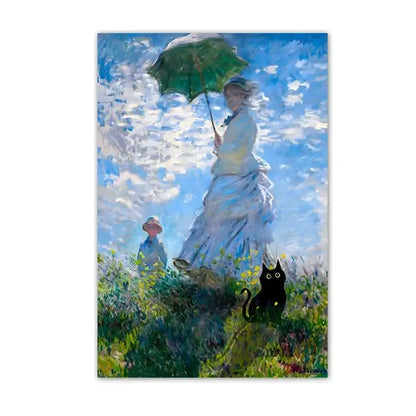 Black cat sunflower canvas wall art living room decor