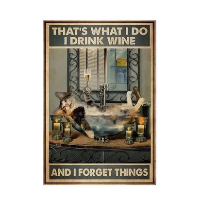 Vintage teal and gold black cat music poster living room wall art