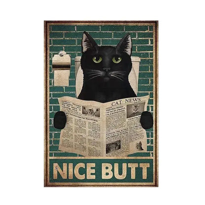 Vintage teal and gold black cat music poster living room wall art