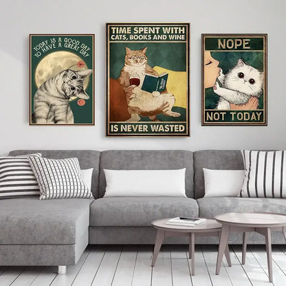 Vintage teal and gold black cat music poster living room wall art