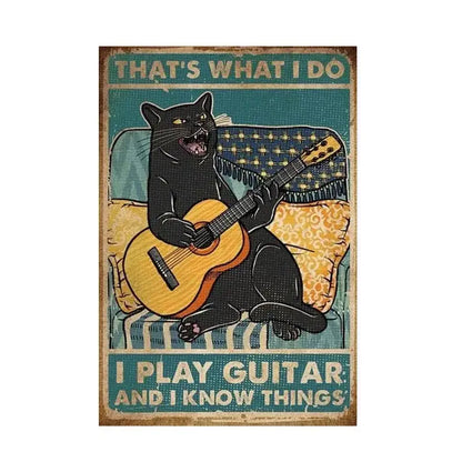 Vintage teal and gold black cat music poster living room wall art