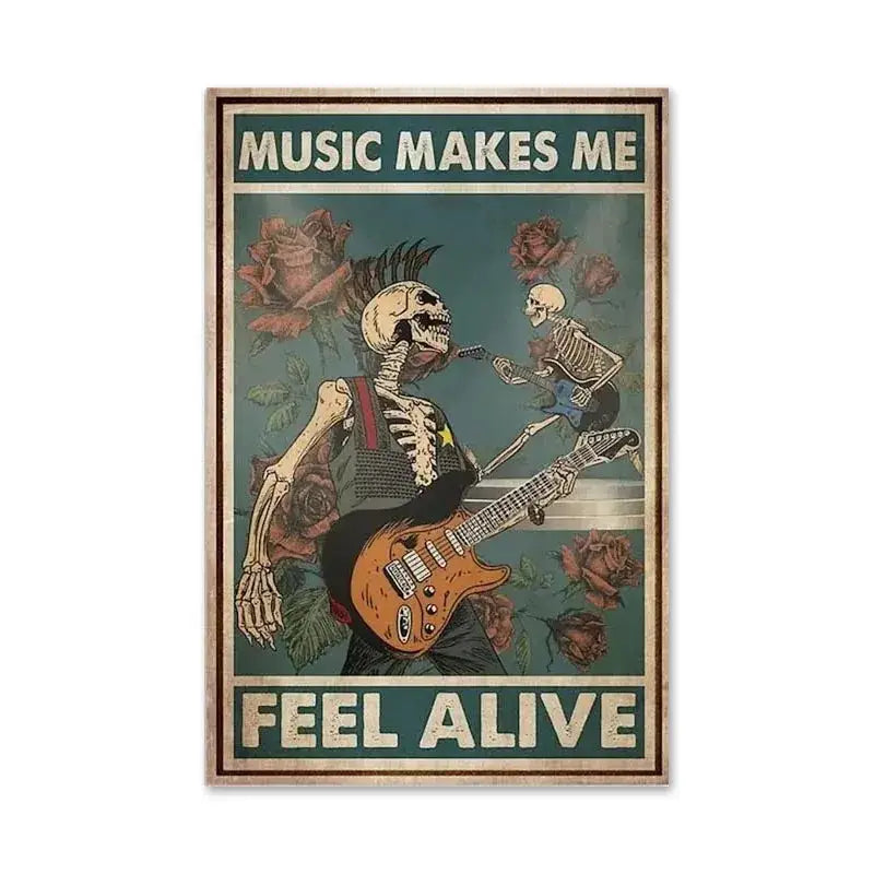 Vintage teal and gold black cat music poster living room wall art