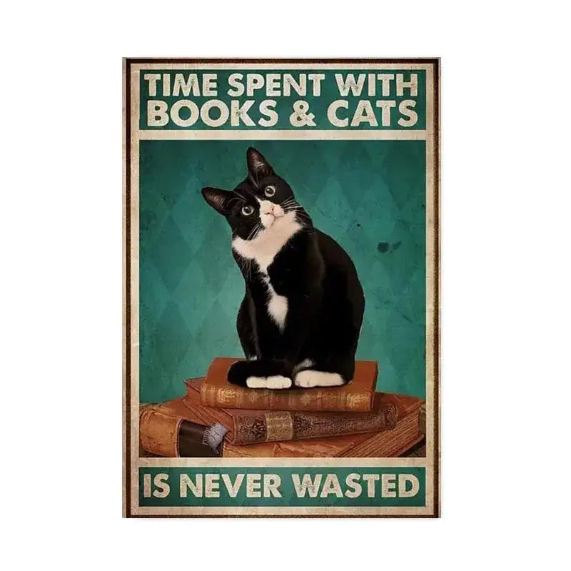 Vintage teal and gold black cat music poster living room wall art