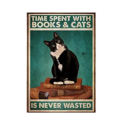 Vintage teal and gold black cat music poster living room wall art