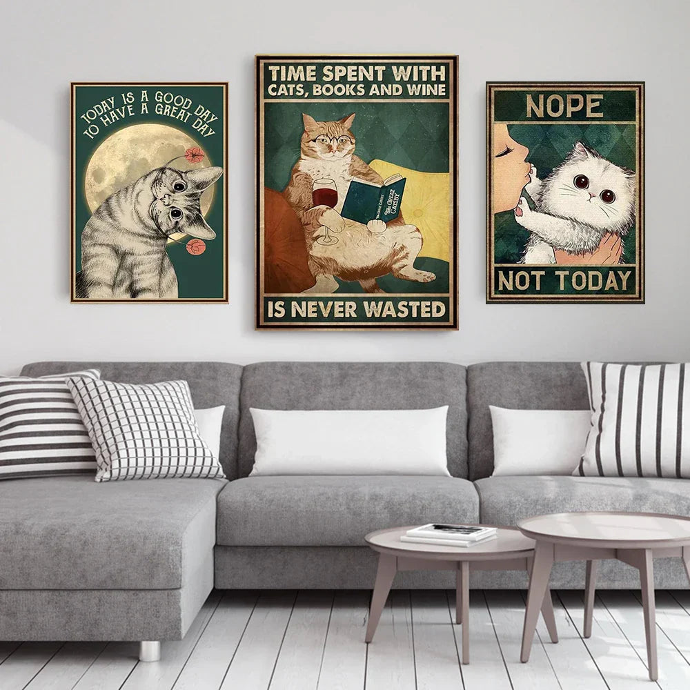 DecorBites™ Black Cat Reading Music Poster for Home Decor