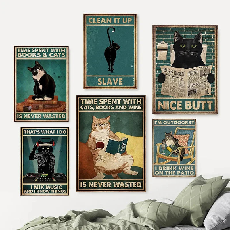 DecorBites™ Black Cat Reading Music Poster for Home Decor