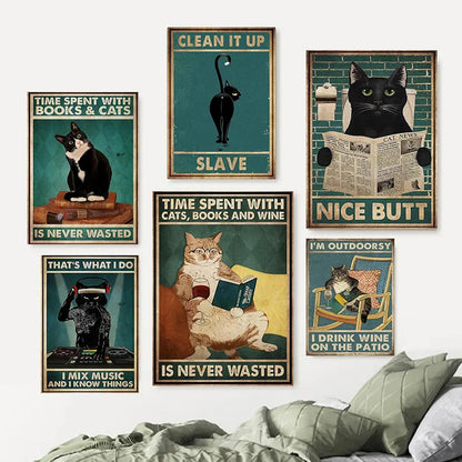 DecorBites™ Black Cat Reading Music Poster for Home Decor