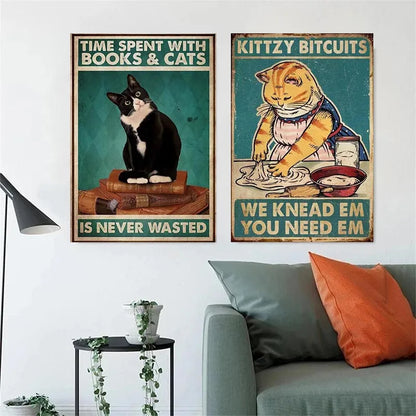 DecorBites™ Black Cat Reading Music Poster for Home Decor