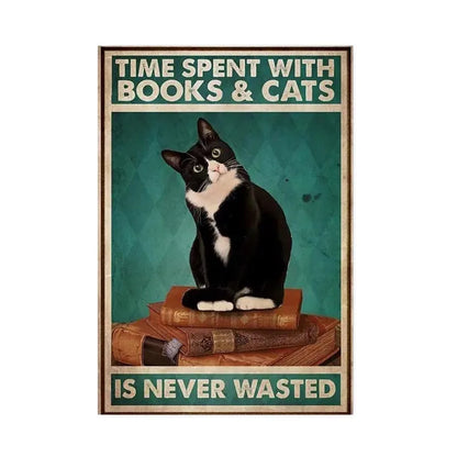 DecorBites™ Black Cat Reading Music Poster for Home Decor