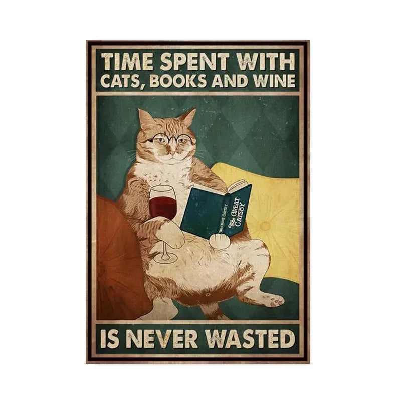 DecorBites™ Black Cat Reading Music Poster for Home Decor