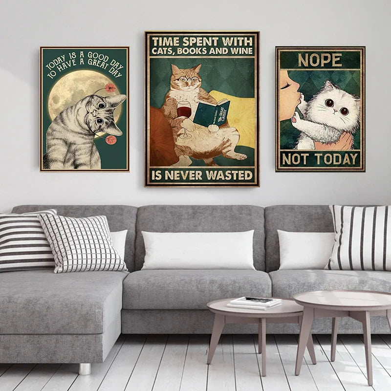 DecorBites™ Black Cat Reading Music Poster for Home Decor