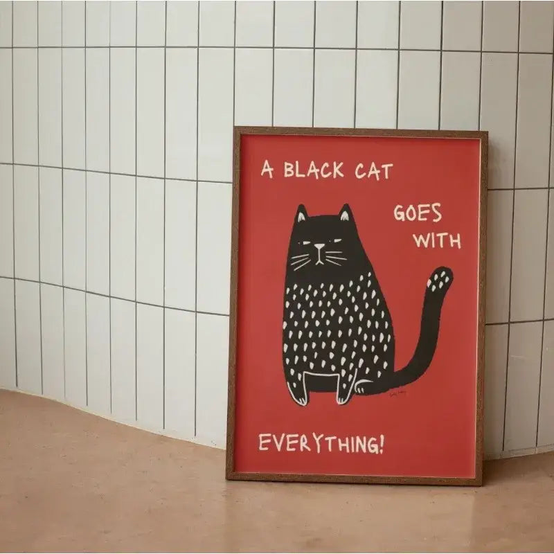 Quirky red black cat wall art canvas – living room toast decor