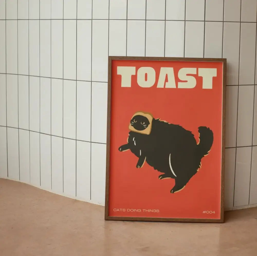 Quirky red black cat wall art canvas – living room toast decor