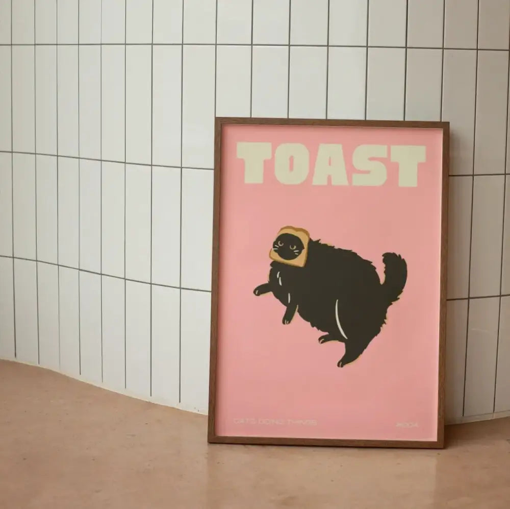 Quirky red black cat wall art canvas – living room toast decor