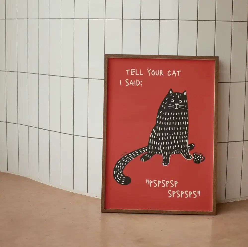 Quirky red black cat wall art canvas – living room toast decor