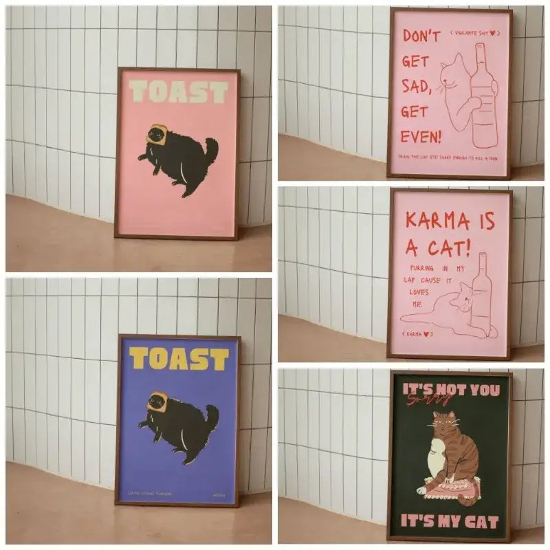 Quirky red black cat wall art canvas – living room toast decor