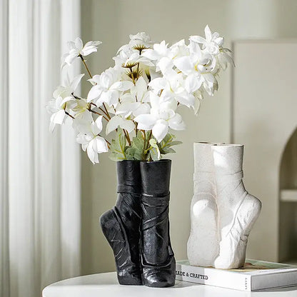 Black ceramic ballet shoes vase bedroom decor