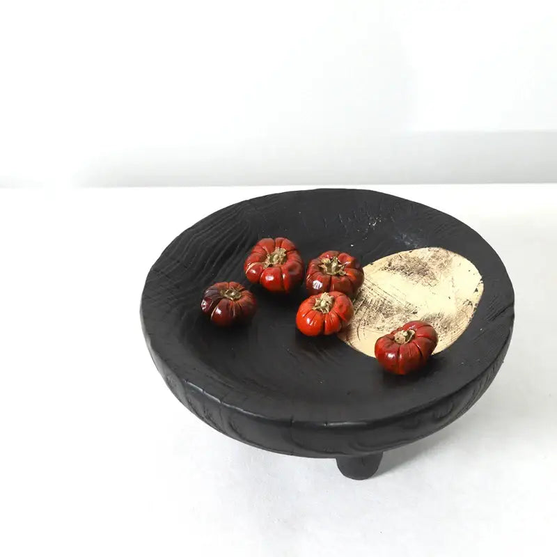 Black ceramic imitation wood grain corner tray kitchen bowl