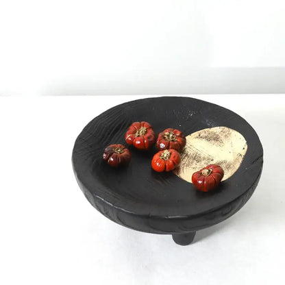 Black ceramic imitation wood grain corner tray kitchen bowl