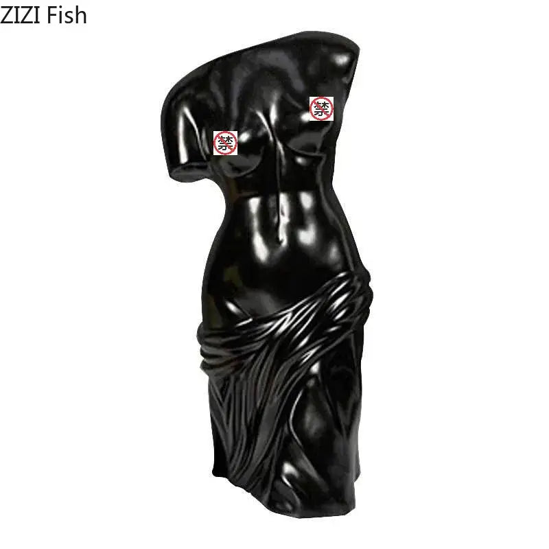 Black ceramic female body figurine bust vase living room decor