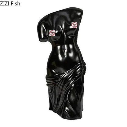 Black ceramic female body figurine bust vase living room decor