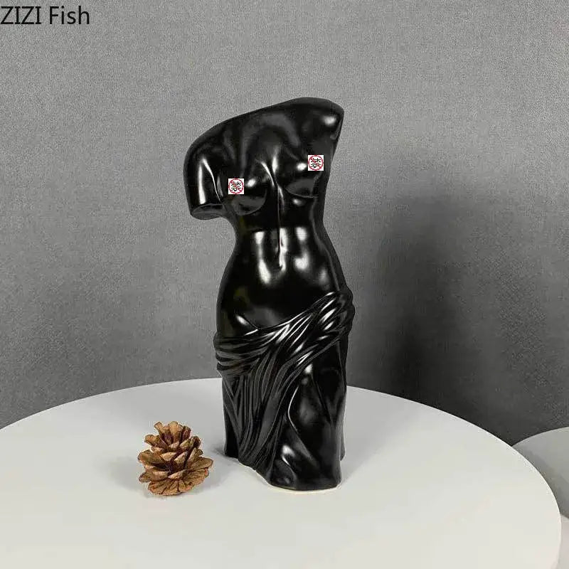 Black ceramic female body figurine bust vase living room decor