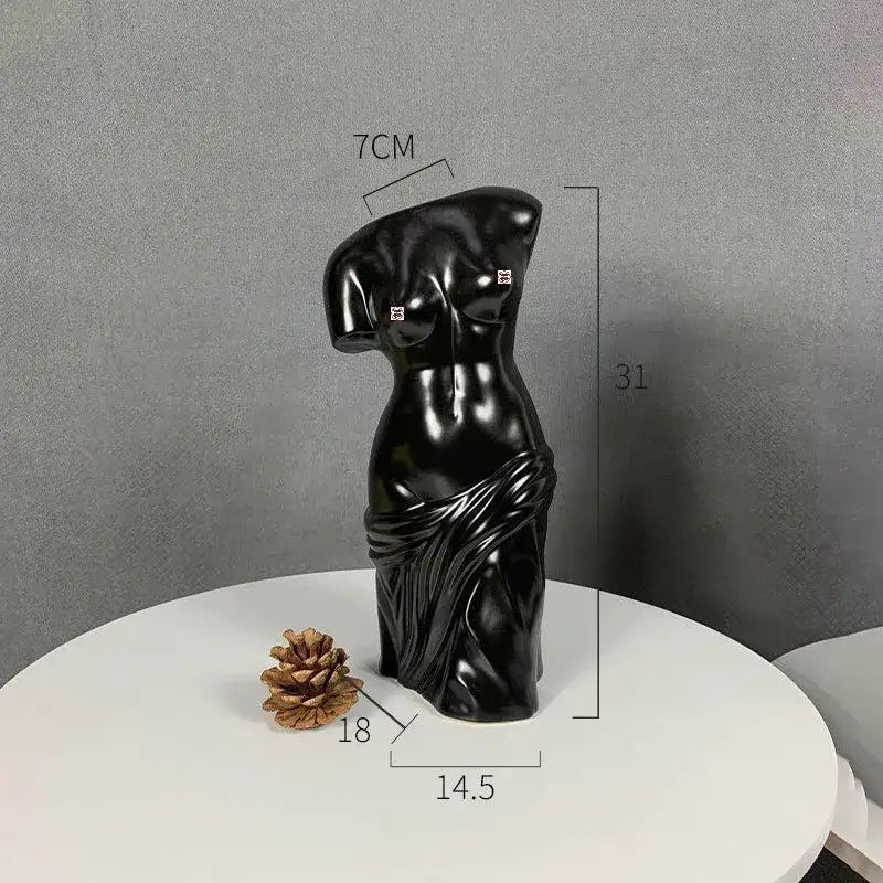 Black ceramic female body figurine bust vase living room decor