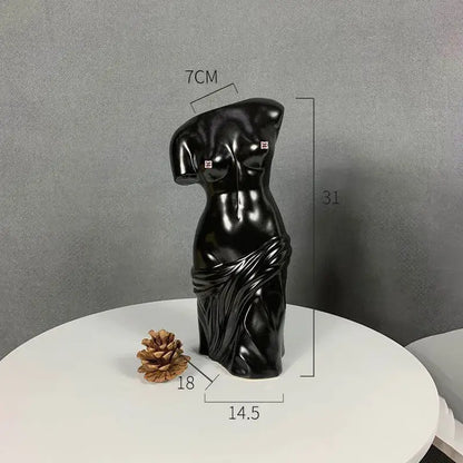 Black ceramic female body figurine bust vase living room decor