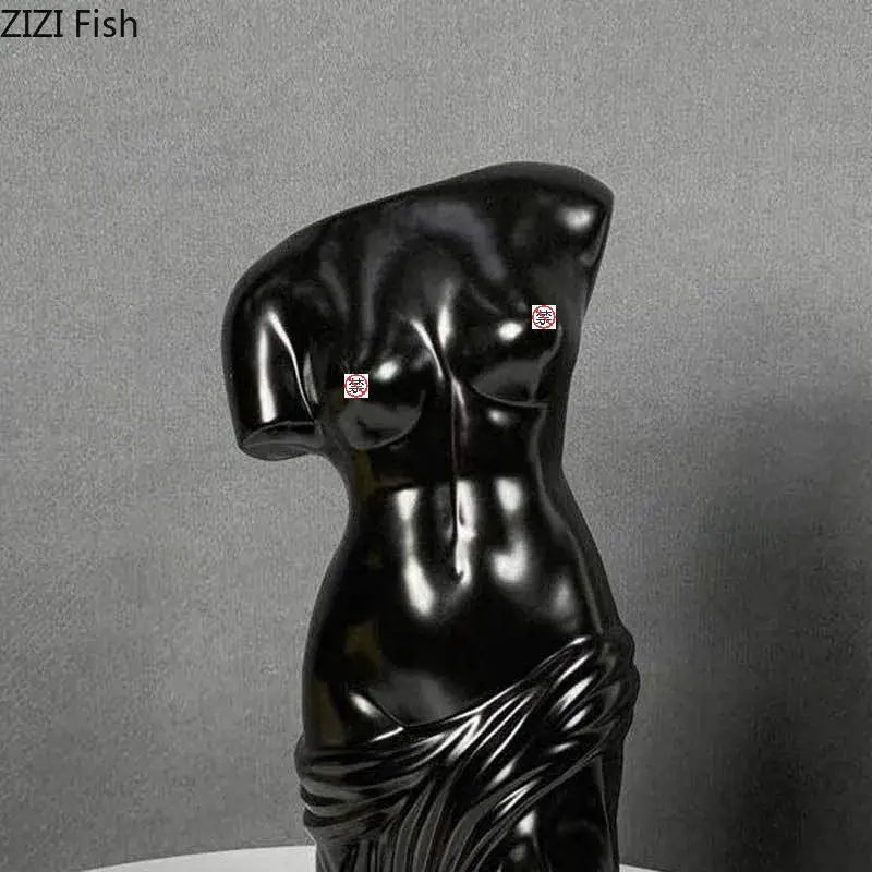 Black ceramic female body figurine bust vase living room decor