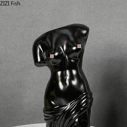 Black ceramic female body figurine bust vase living room decor