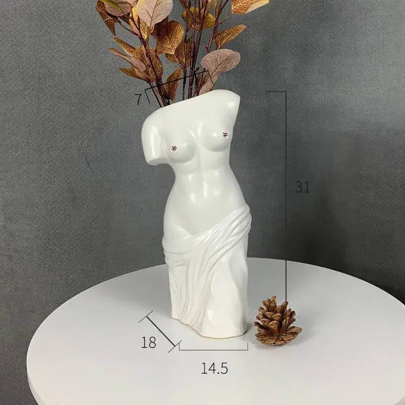 Black ceramic female body figurine bust vase living room decor