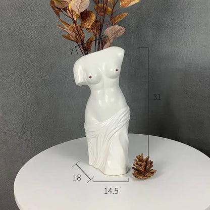 Black ceramic female body figurine bust vase living room decor