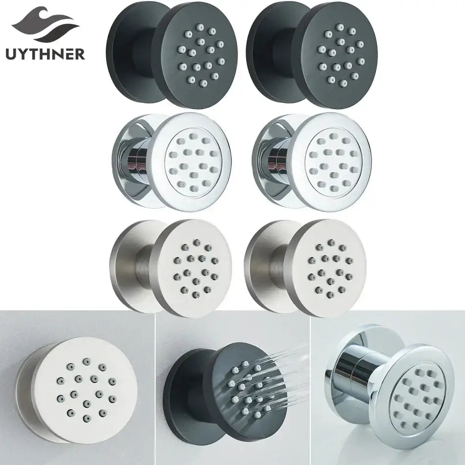 Black chrome & brushed nickel brass body round shower spa jets bathroom