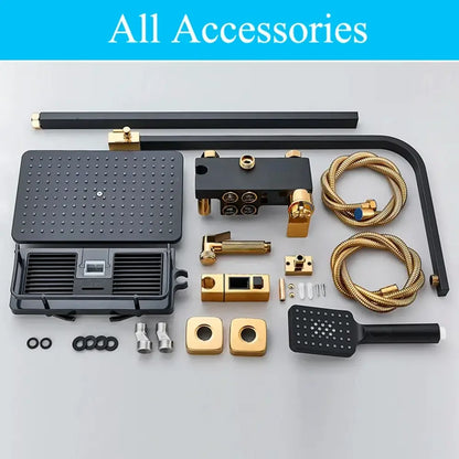 Black & chrome digital display thermostatic shower set bathroom system