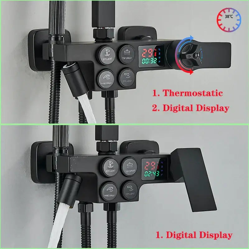 Black & chrome digital display thermostatic shower set bathroom system