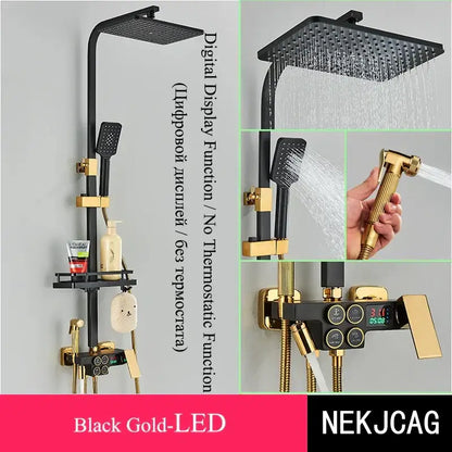 Black & chrome digital display thermostatic shower set bathroom system