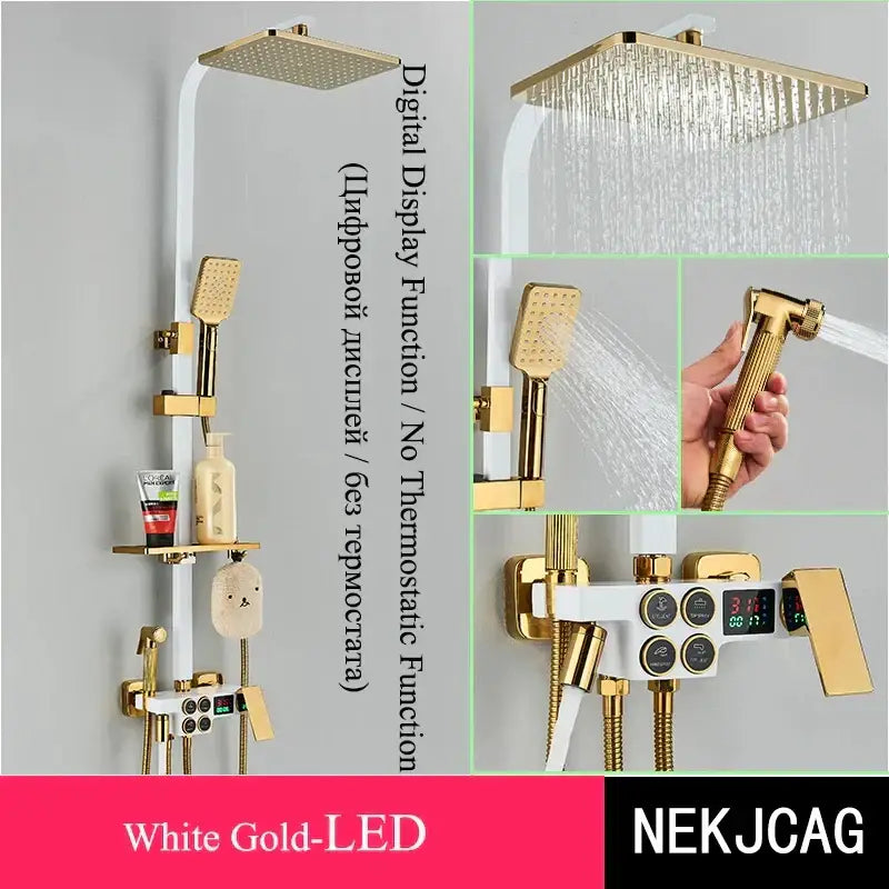 Black & chrome digital display thermostatic shower set bathroom system