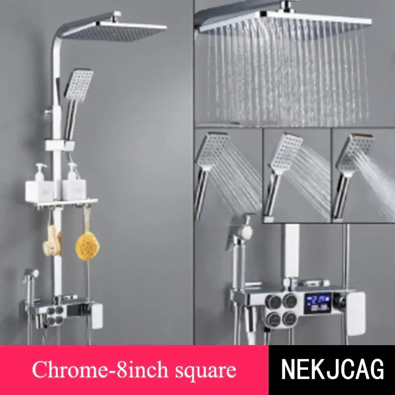 Black & chrome digital display thermostatic shower set bathroom system