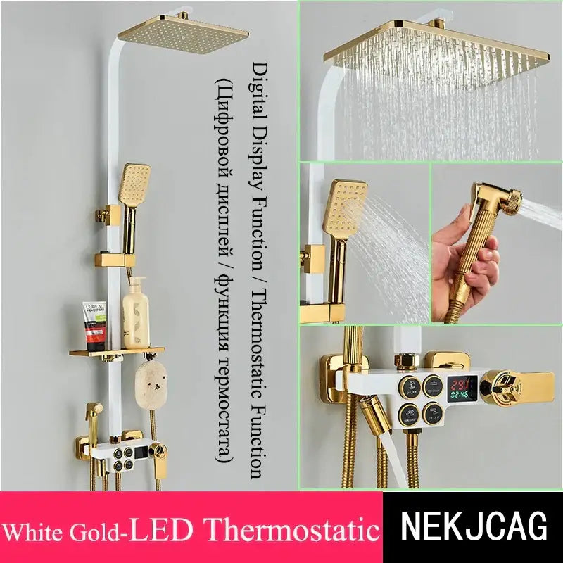 Black & chrome digital display thermostatic shower set bathroom system