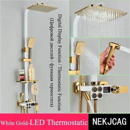 Black & chrome digital display thermostatic shower set bathroom system
