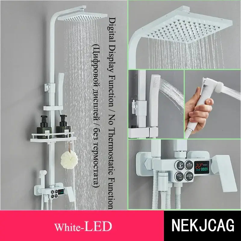 Black & chrome digital display thermostatic shower set bathroom system
