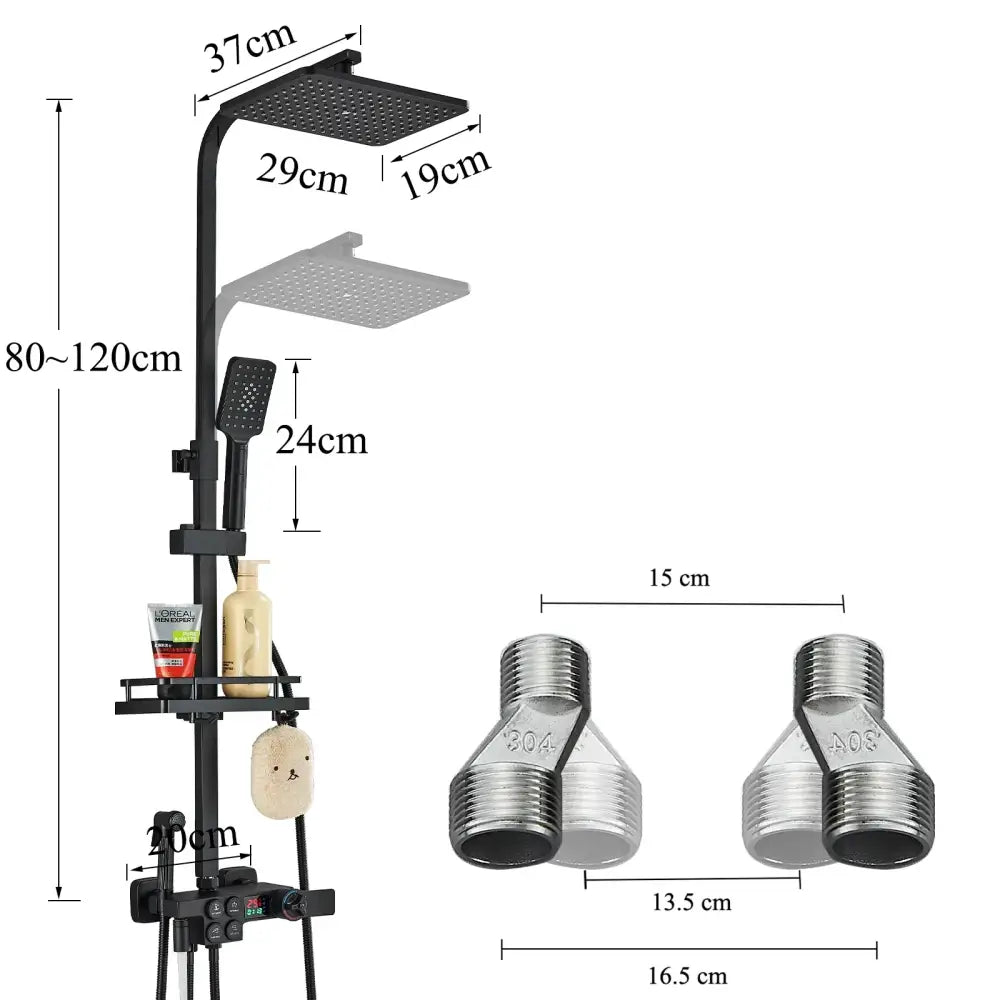 Black & chrome digital display thermostatic shower set bathroom system