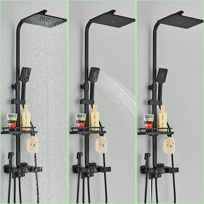 Black & chrome digital display thermostatic shower set bathroom system
