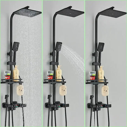 Black & chrome digital display thermostatic shower set bathroom system