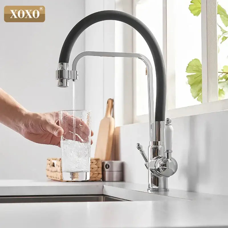 Black & chrome kitchen faucet with white ceramic handle